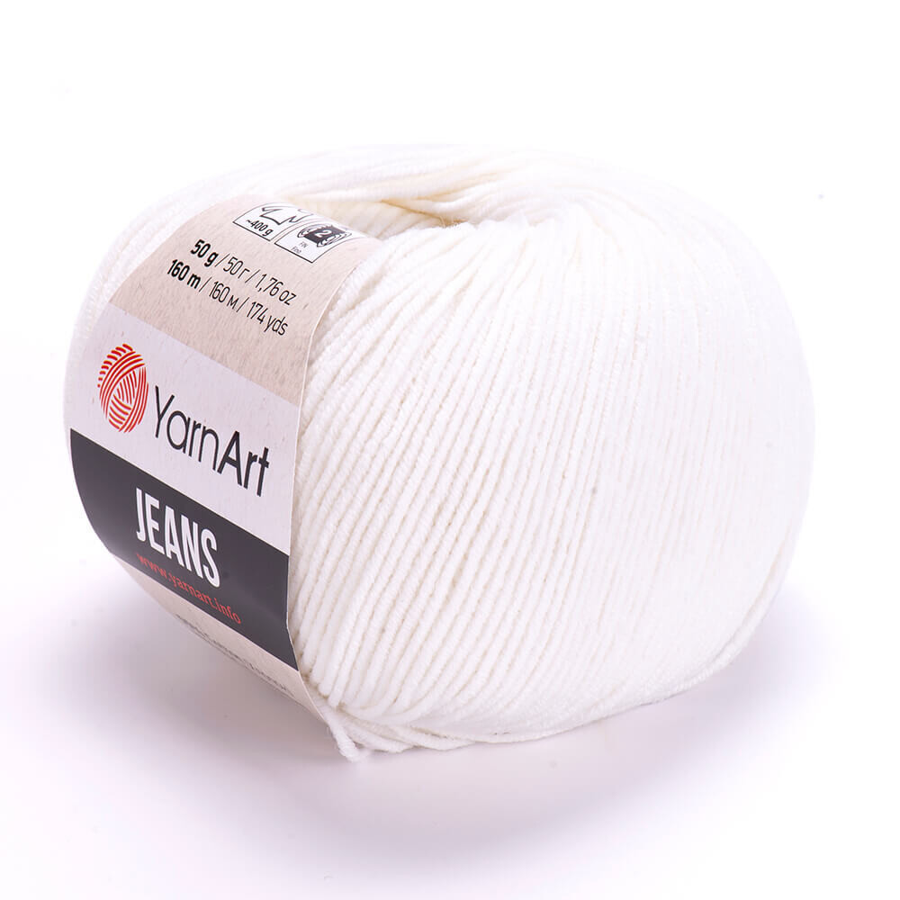 E-parduotuvė „Ką mezgi?“ - Mezgimo siūlai internetu | YarnArt Jeans 01 balta - www.kamezgi.lt - 55% medvilnė, 45% poliakrilas