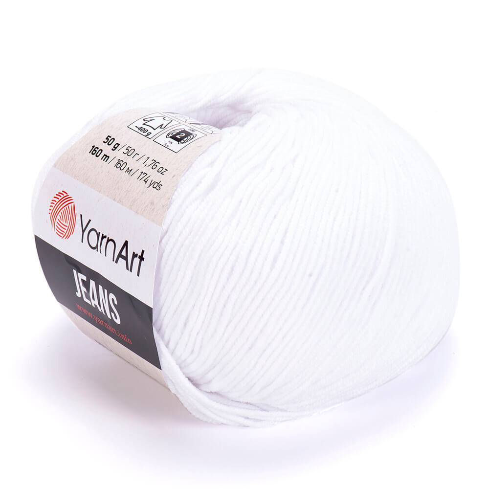 E-parduotuvė „Ką mezgi?“ - Mezgimo siūlai internetu | YarnArt Jeans 62 balta - www.kamezgi.lt - 55% medvilnė, 45% poliakrilas
