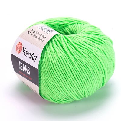 E-parduotuvė „Ką mezgi?“ - Mezgimo siūlai internetu | YarnArt Jeans 60 neoninė žalia - www.kamezgi.lt - 55% medvilnė, 45% poliakrilas