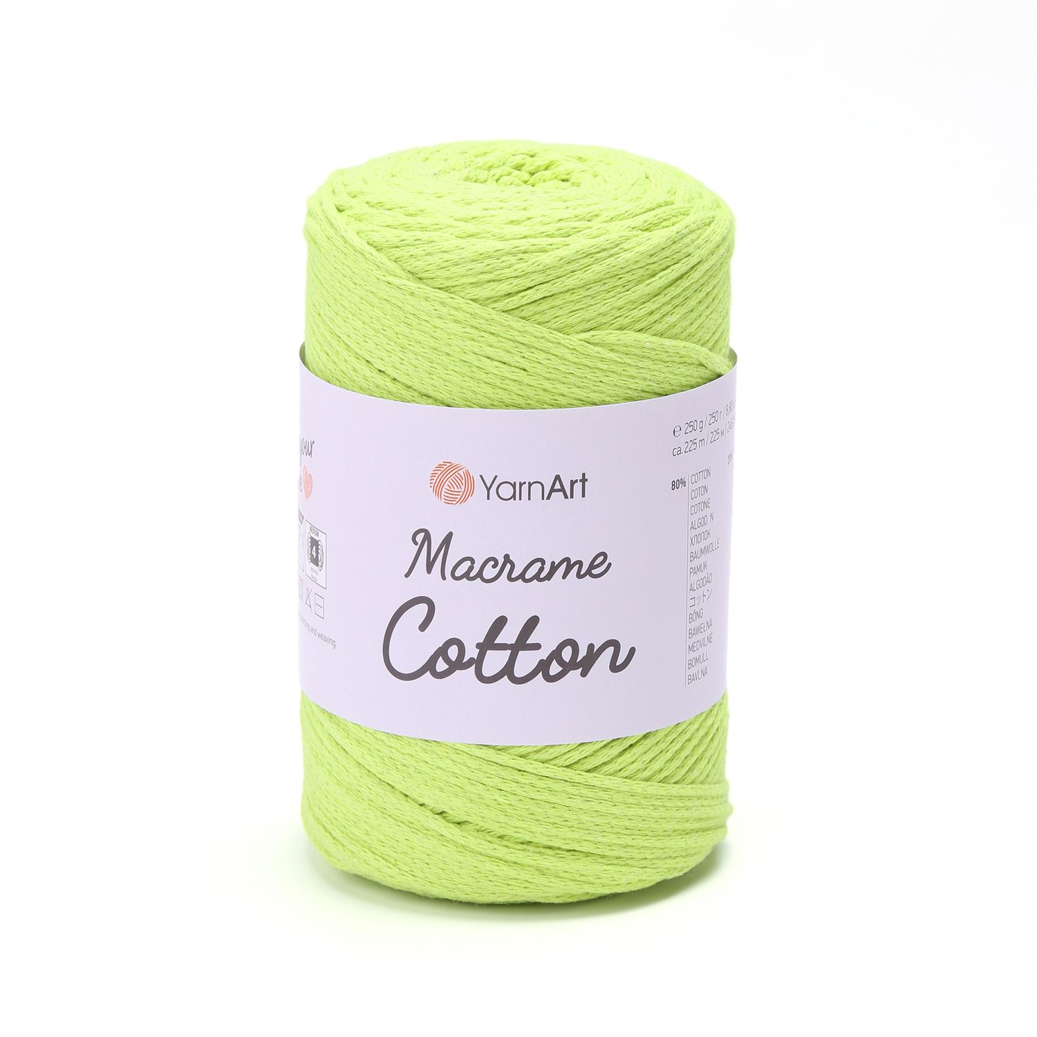 E-parduotuvė „Ką mezgi?“ - Mezgimo siūlai internetu | YarnArt Macrame Cotton nėrimo virvelė 801 ryški salotinė - www.kamezgi.lt - 80% medvilnė, 20% poliesteris