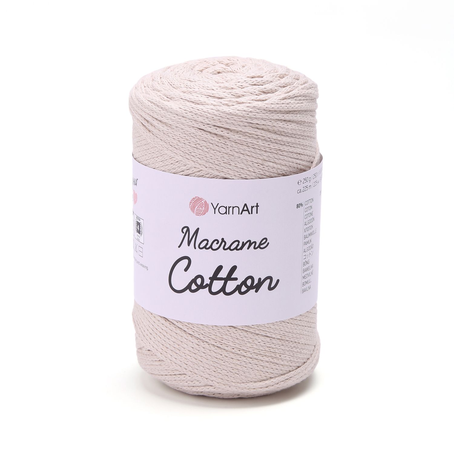 E-parduotuvė „Ką mezgi?“ - Mezgimo siūlai internetu | YarnArt Macrame Cotton nėrimo virvelė 753 šviesi smėlio - www.kamezgi.lt - 80% medvilnė, 20% poliesteris