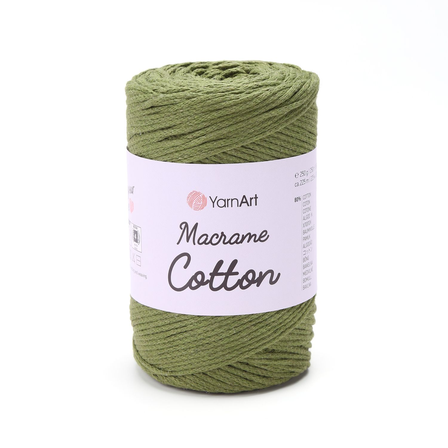 E-parduotuvė „Ką mezgi?“ - Mezgimo siūlai internetu | YarnArt Macrame Cotton nėrimo virvelė 787 samanų žalia - www.kamezgi.lt - 80% medvilnė, 20% poliesteris