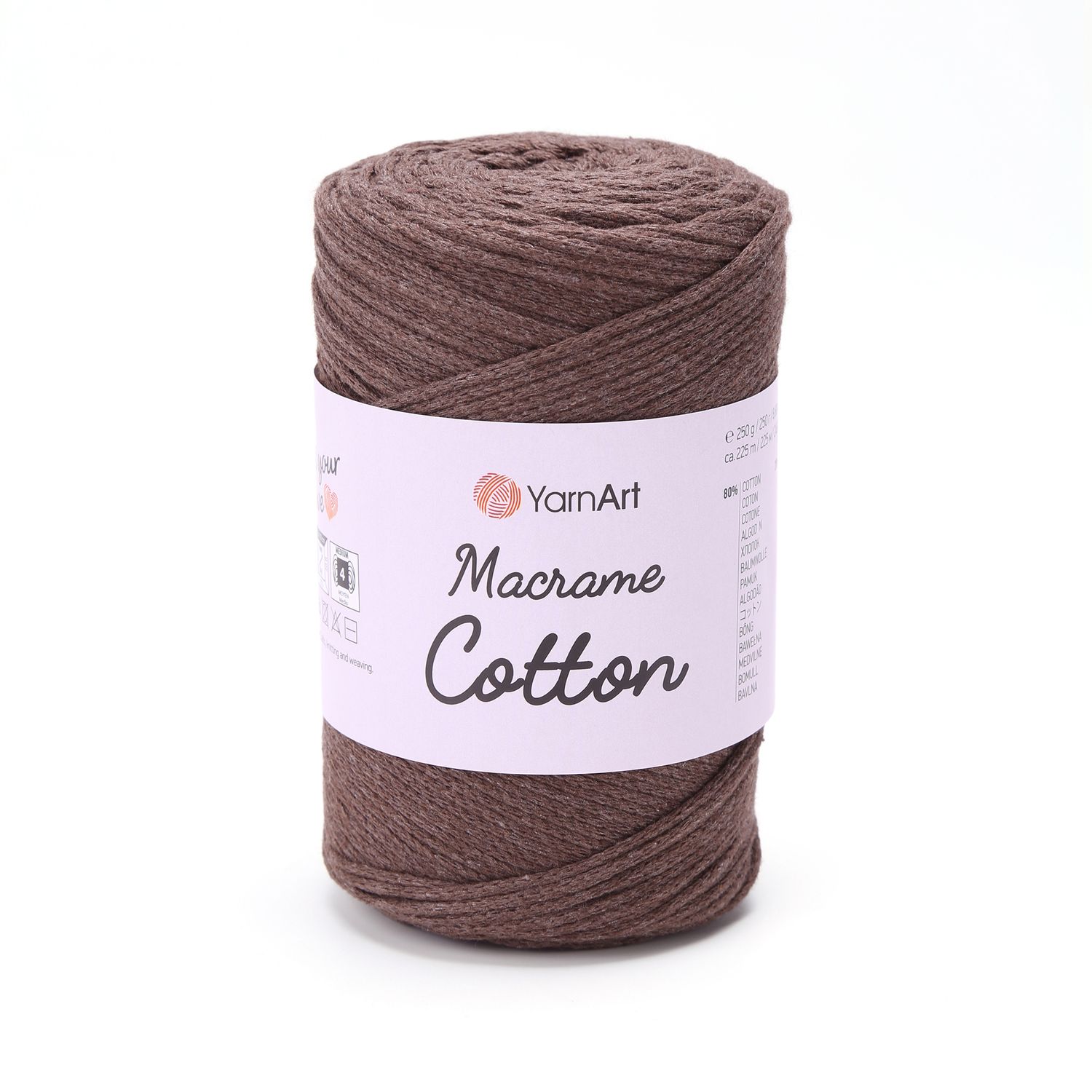 E-parduotuvė „Ką mezgi?“ - Mezgimo siūlai internetu | YarnArt Macrame Cotton nėrimo virvelė 769 šokolado - www.kamezgi.lt - 80% medvilnė, 20% poliesteris