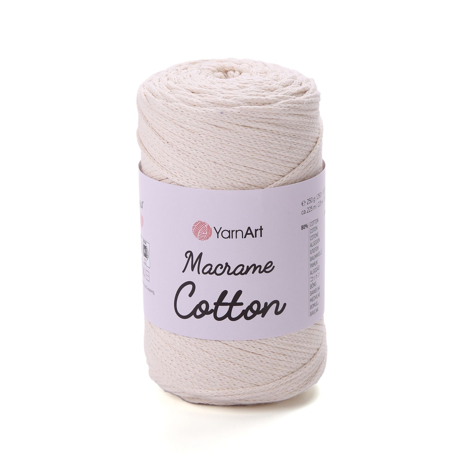 E-parduotuvė „Ką mezgi?“ - Mezgimo siūlai internetu | YarnArt Macrame Cotton nėrimo virvelė 752 pieno balta - www.kamezgi.lt - 80% medvilnė, 20% poliesteris