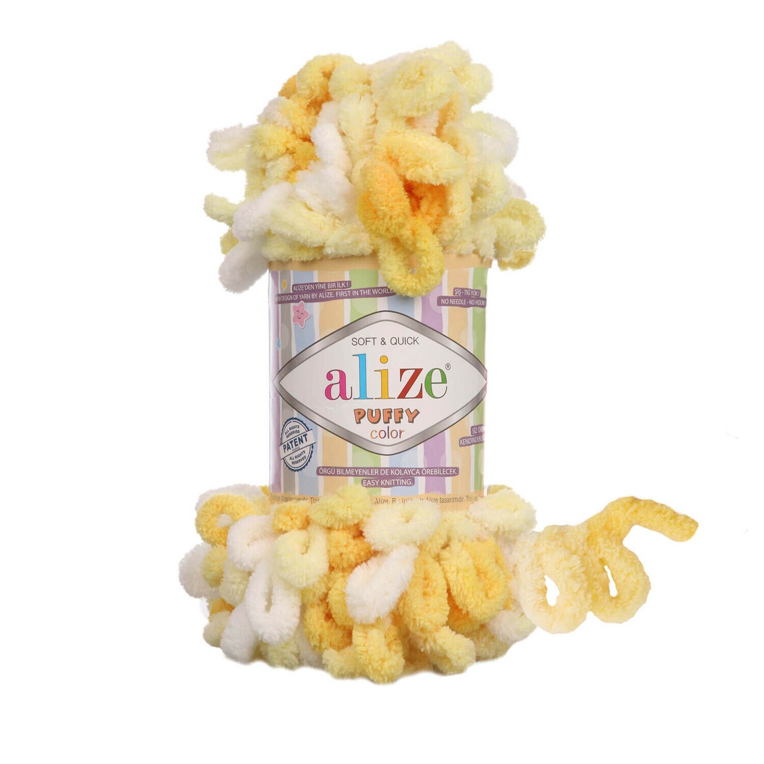 Alize Puffy Color 5921 - margi kilpiniai pliušiniai siūlai pledams, žaislams, mezgimui rankomis | kamezgi.lt mezgimo siūlai
