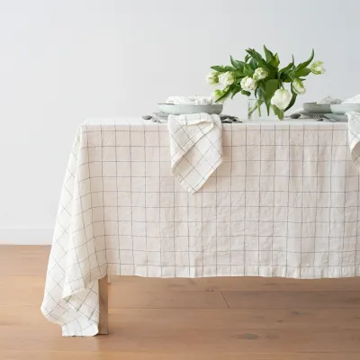 LinenMe - Washed Linen Tablecloth White Arctic Window Pane