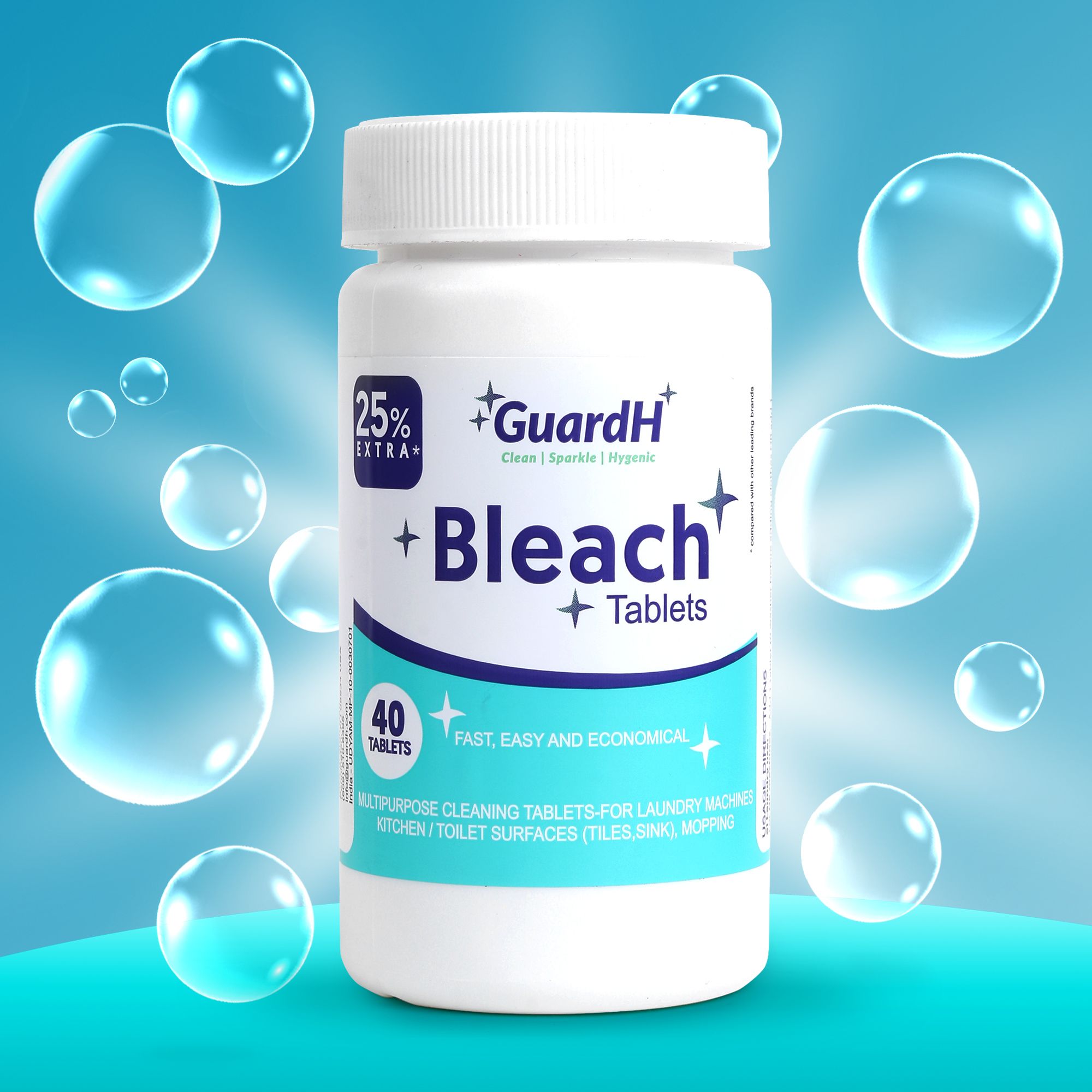 GuardH Bleach Tablets – Multipurpose Cleaning & Whitening Tablets (40 Tablets | 25% Extra) 1 box ( 72 bottles)