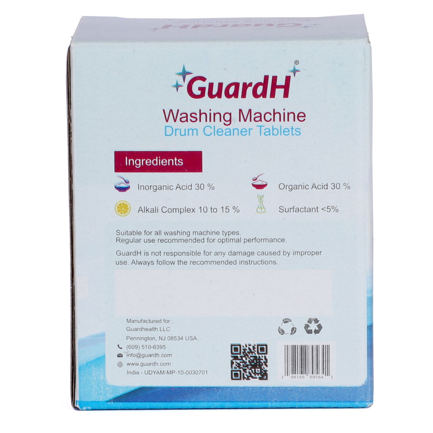 GuardH Washing Machine Drum Cleaner Tablets – 12 Powerful Descaling Tabs 1 Box (12 Pack)