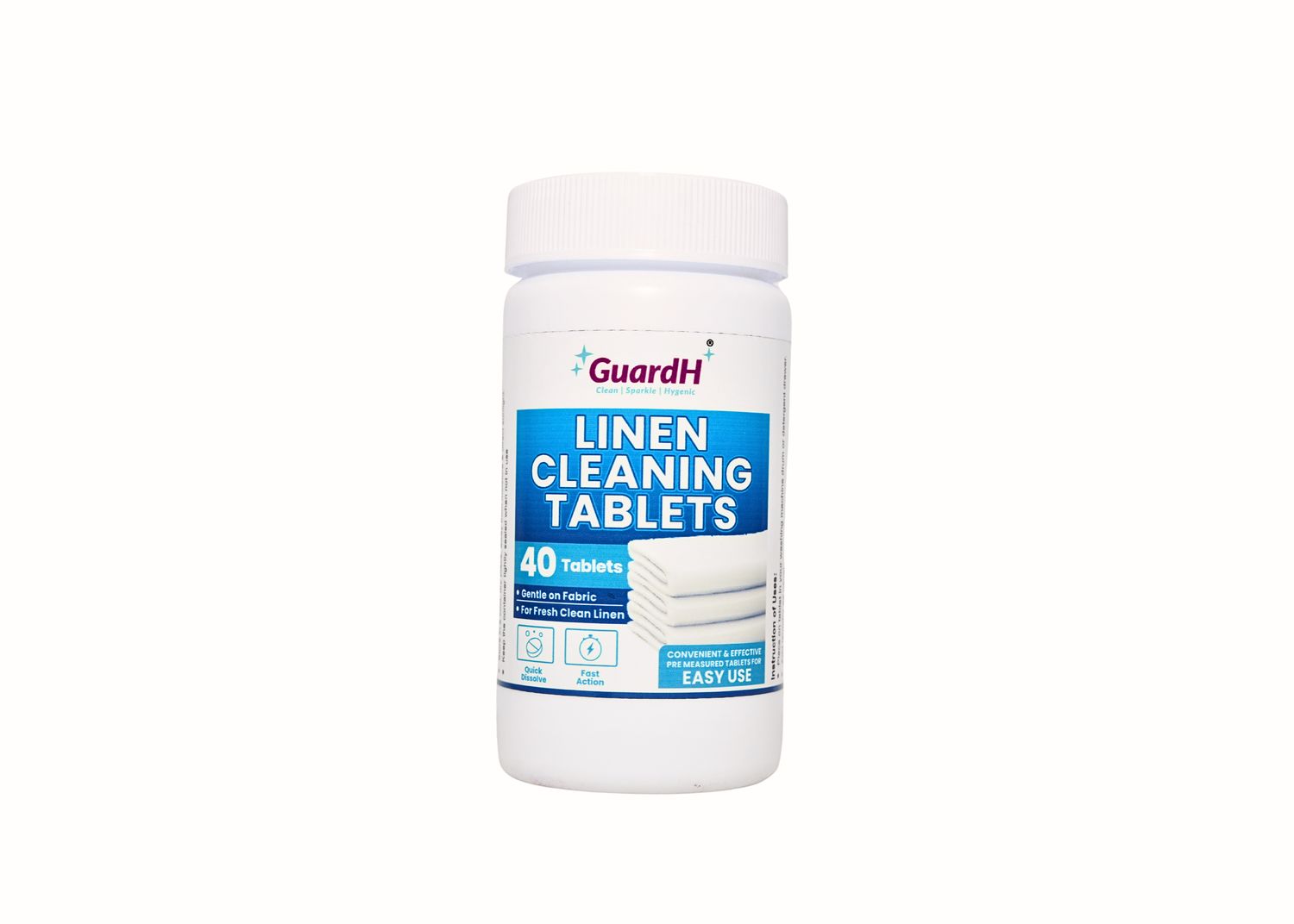 GuardH Linen Cleaning Tablets – 40 Tablets | Brightens, Deodorizes & Cleans | Gentle on Fabric | Quick Dissolve 1 Box (72 Bottles)