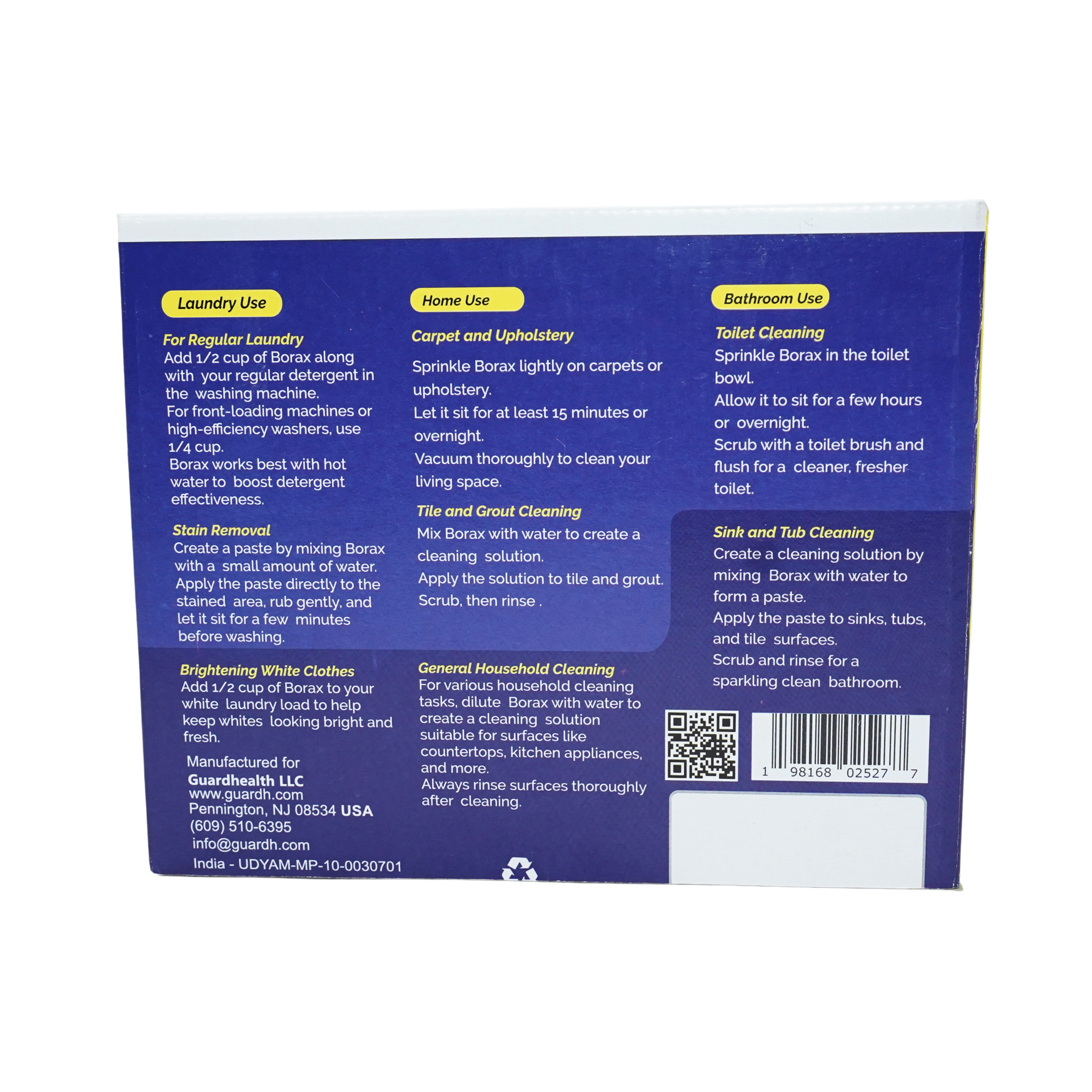 GuardH Borax – Laundry Booster & Multipurpose Cleaner (30 x 25g Sachets) 1 Carton (12 Box)