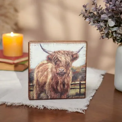 Wood Block Sign- Red Highland