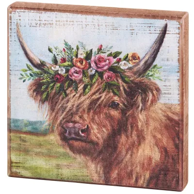 Wood Block Sign- Floral Highland