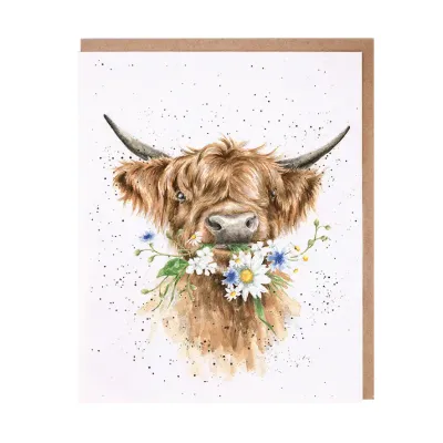 Greeting Card- Highland Cow Flower