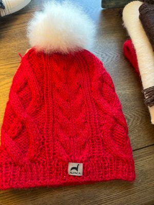 Alpaca Beanie with Alpaca Pom- Red