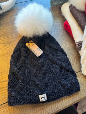 Alpaca Beanie with Alpaca Pom- Black