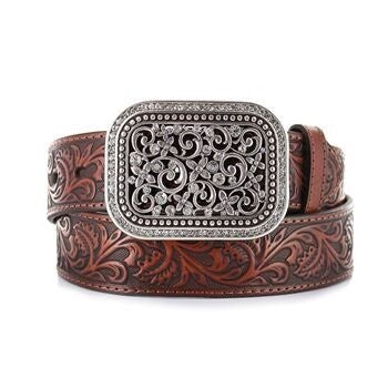 Womens Tooled Leather Belt