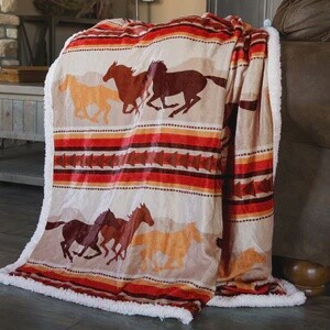 Southwest Running Horses Plush Throw