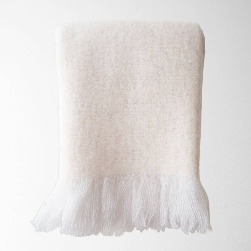 Ella Brushed Herringbone Throw - Cream / 50&quot; X 60&quot;