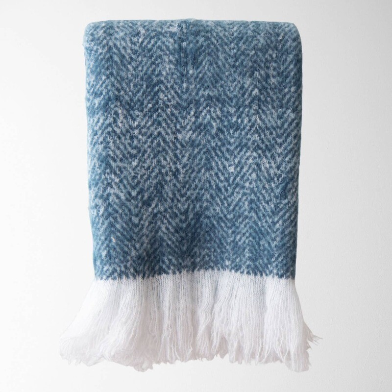 Ella Brushed Herringbone Throw - Blue / 50&quot; X 60&quot;