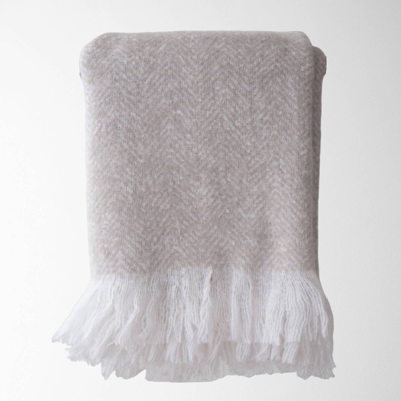 Ella Brushed Herringbone Throw - Oyster / 50&quot; X 60&quot;