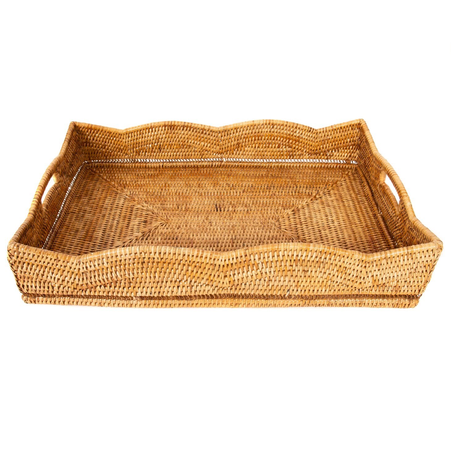 Artifacts Rattan Scallop Collection Rectangular Tray - Honey Brown