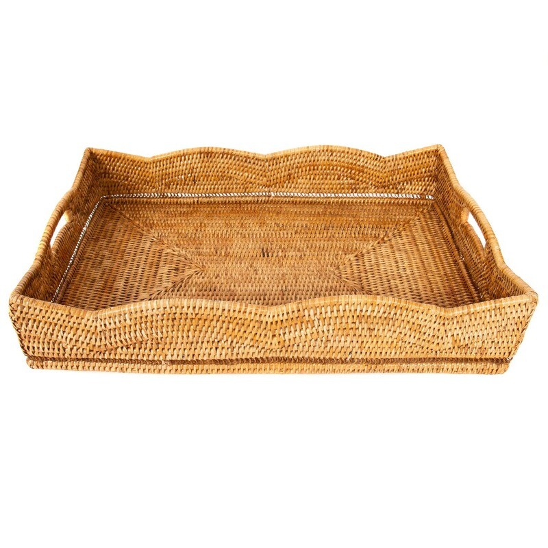 Artifacts Rattan Scallop Collection Rectangular Tray - Honey Brown