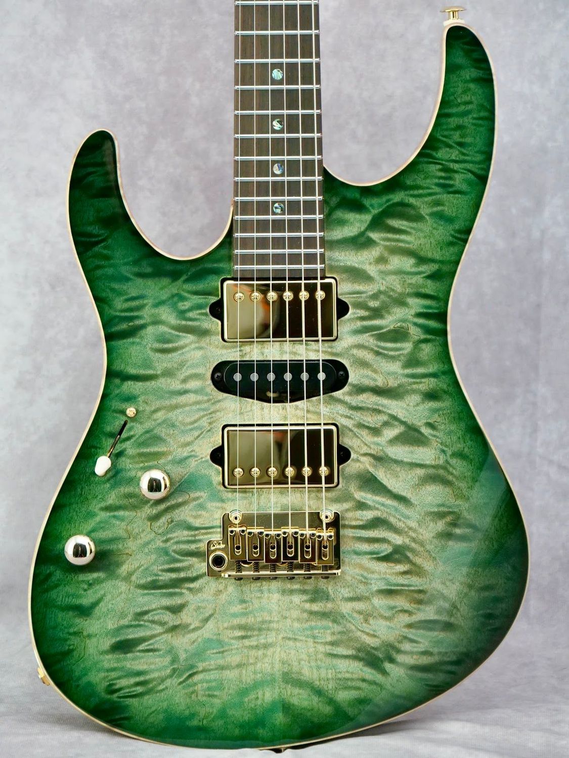 Suhr Custom Shop Modern Quilt Faded Trans Green Burst #237 left handed electric guitar