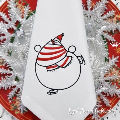 Снеговик на коньках Дизайн машинной вышивки - 6 размеров