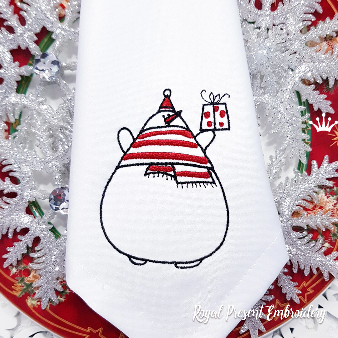 Снеговик с подарком Дизайн машинной вышивки - 6 размеров
