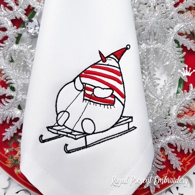 Снеговик на санках Дизайн машинной вышивки - 6 размеров