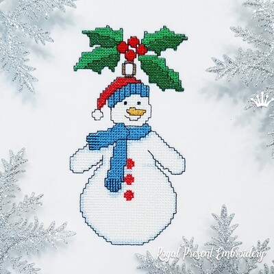 Снеговик елочная игрушка Дизайн машинной вышивки крестом