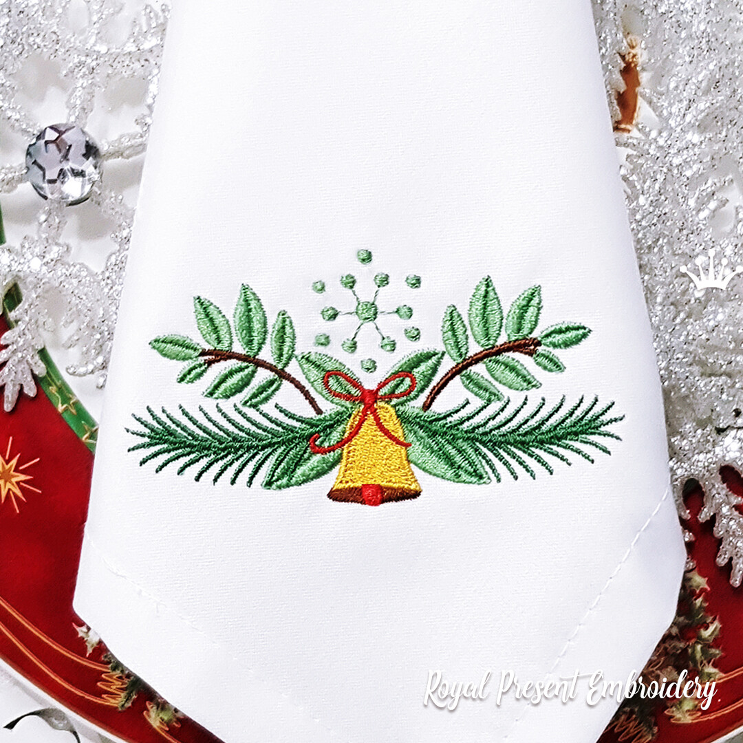 Рождественское украшение с колокольчиком Дизайн для машинной вышивки