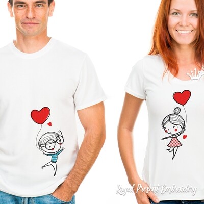 Девочка и Мальчик на шариках Дизайны машинной вышивки - 4 размера