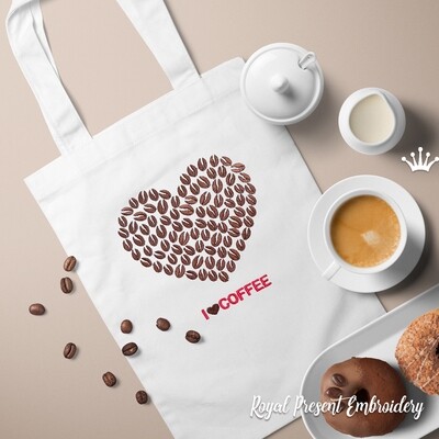 Сердце из кофе с надписью Дизайн машинной вышивки - 4 размера