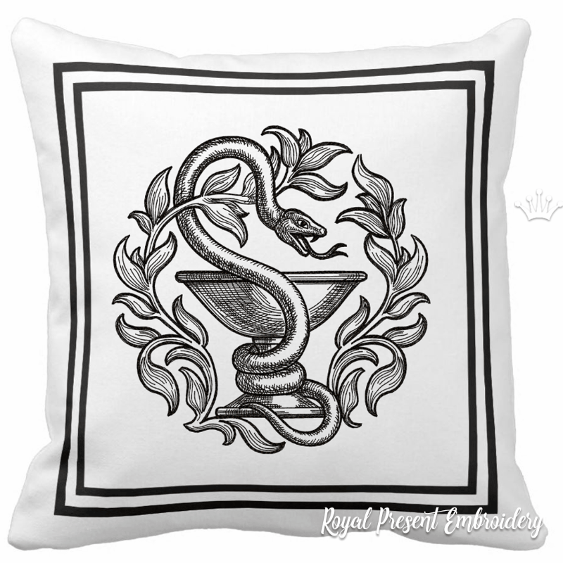 Змея с чашей символ медицины Дизайн машинной вышивки - Интернет магазин  дизайны машинной вышивки Royal Present