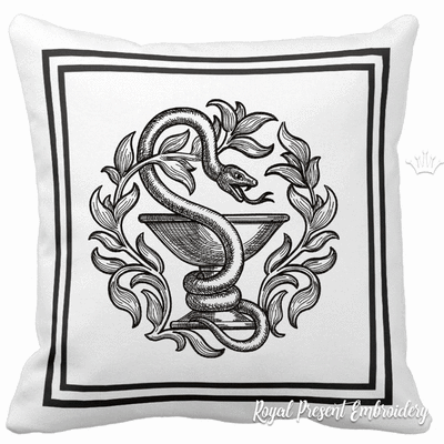 Змея с чашей символ медицины Дизайн машинной вышивки - 3 размера