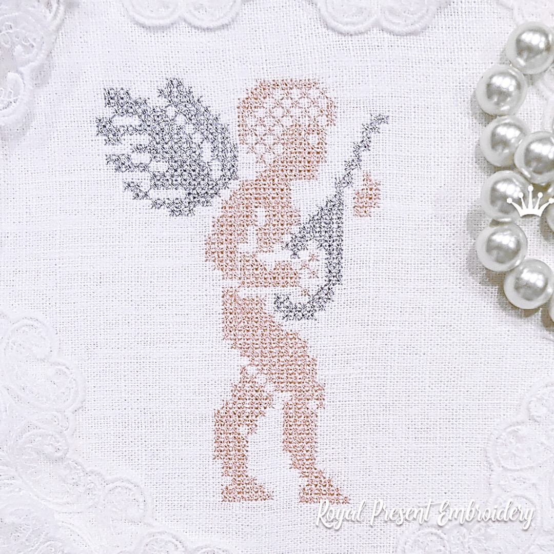 Ангел с лютней Дизайн машинной вышивки крестом - 2 размера