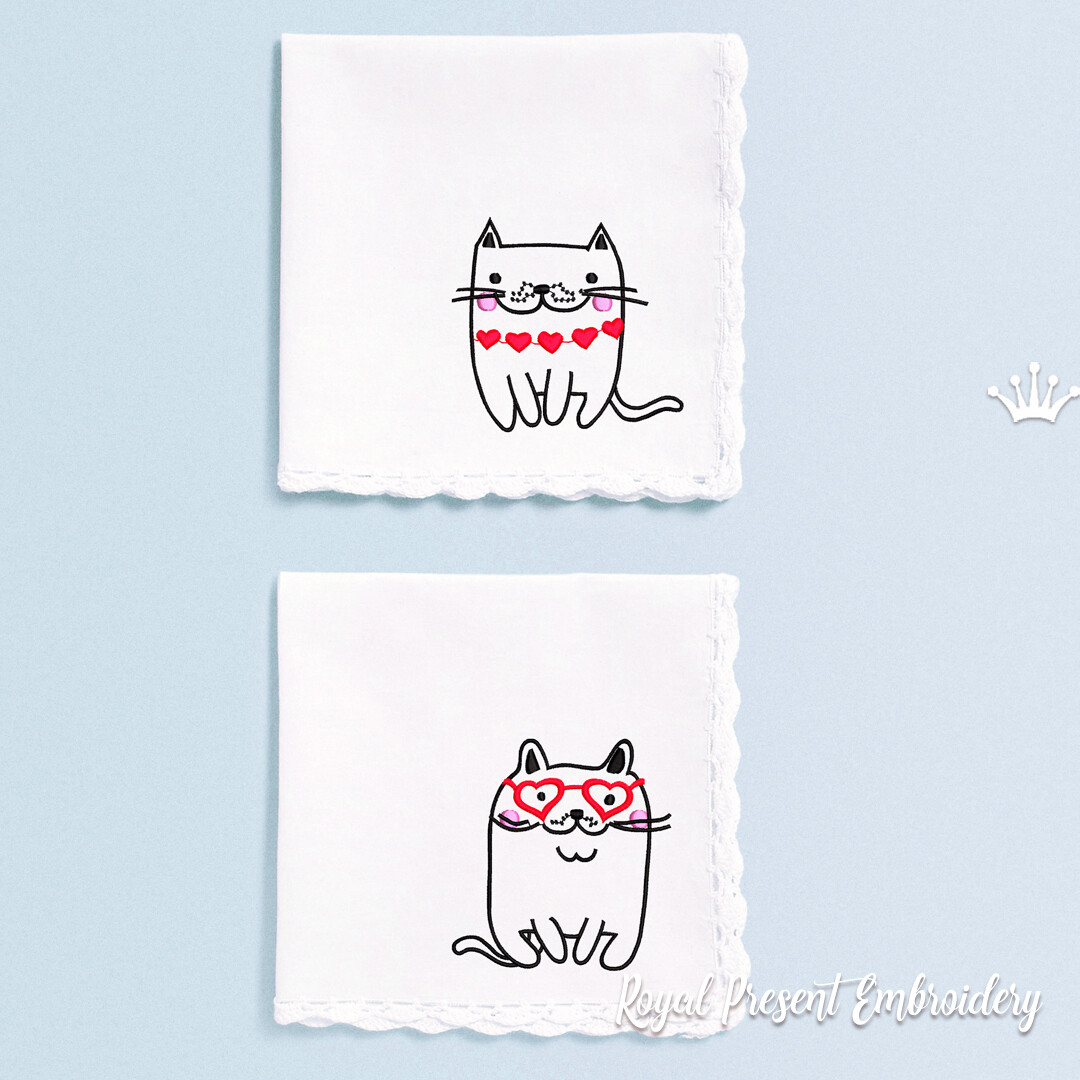 Коты с сердечками Дизайны машинной вышивки