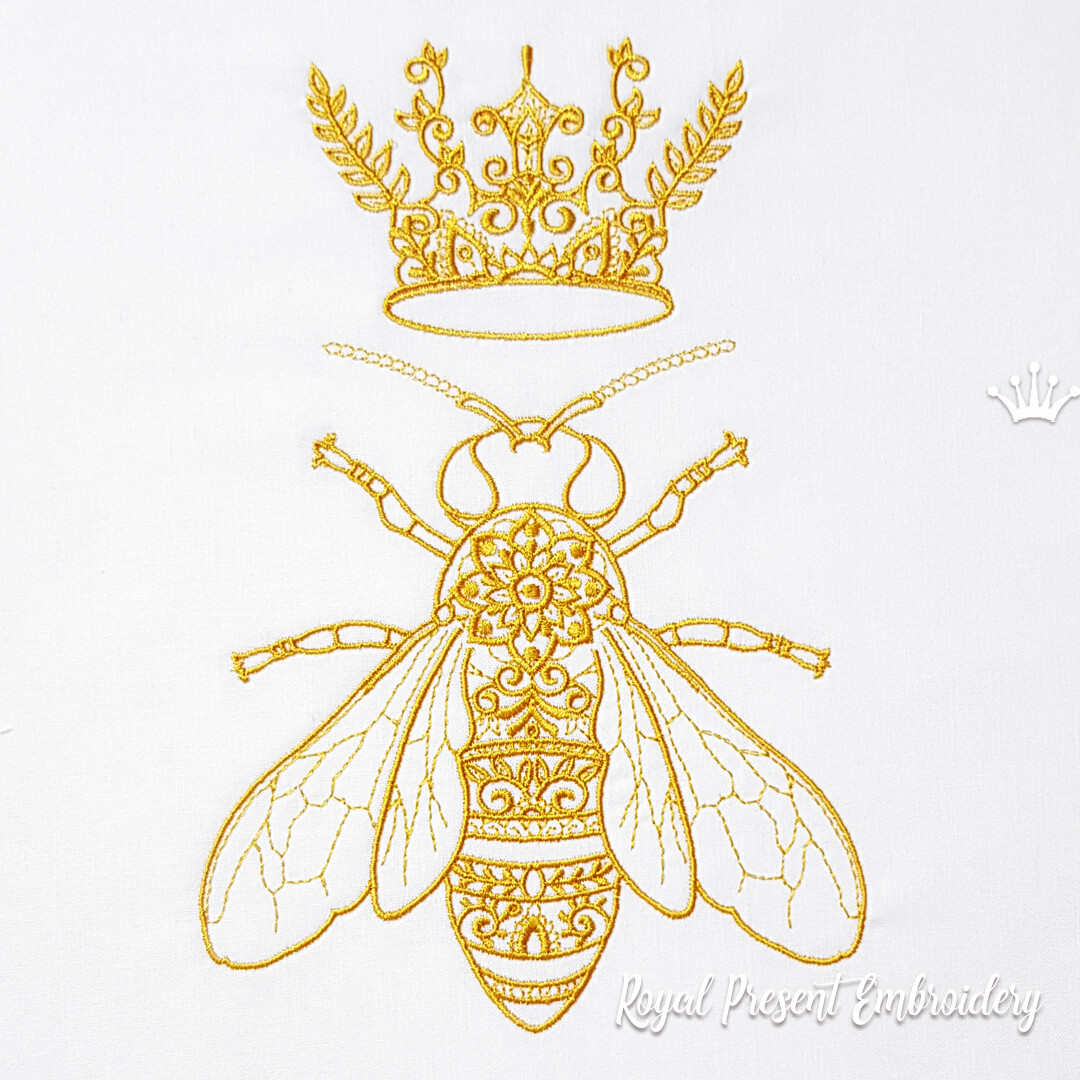 Дизайн вышивки Пчела с Короной - 5 размеров