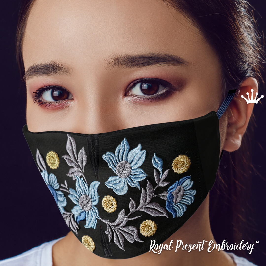 Модная маска для лица Цветы Бесплатный Дизайн машинной вышивки - 4 размера