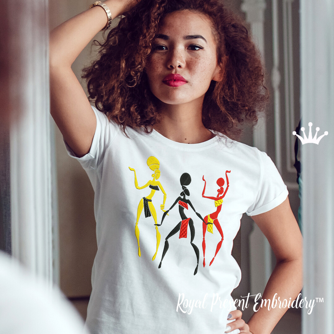 Дизайны машинной вышивки Силуэт Африканские Танцовщицы - 3 размера