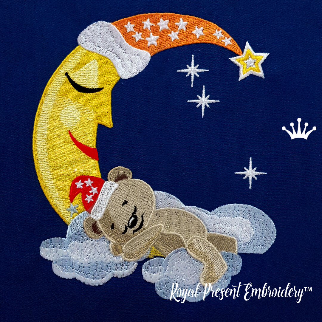 Медвежонок спит на Луне Дизайн машинной вышивки - 5 размеров