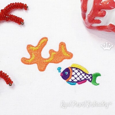 Рыбка и коралл в мексиканском стиле Дизайны машинной вышивки