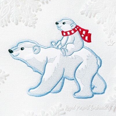 Дизайн машинной вышивки с аппликацией Белые Медведи - 3 размера