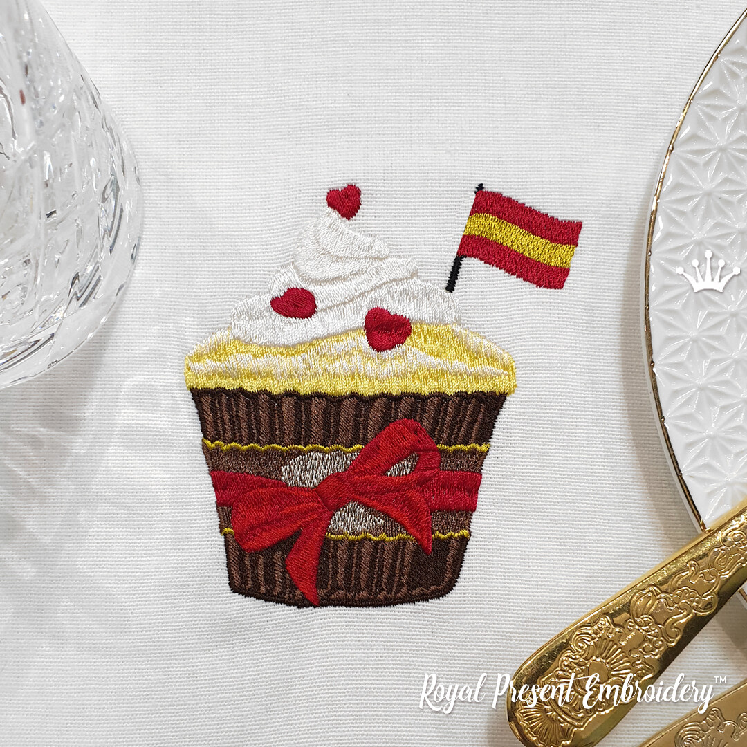 Кекс с флагом Испании дизайн машинной вышивки