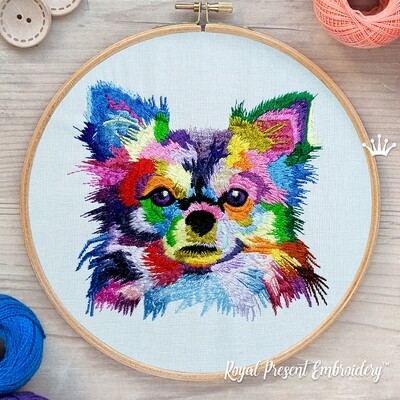 Красочная собака чихуахуа Дизайн машинной вышивки - 5 размеров