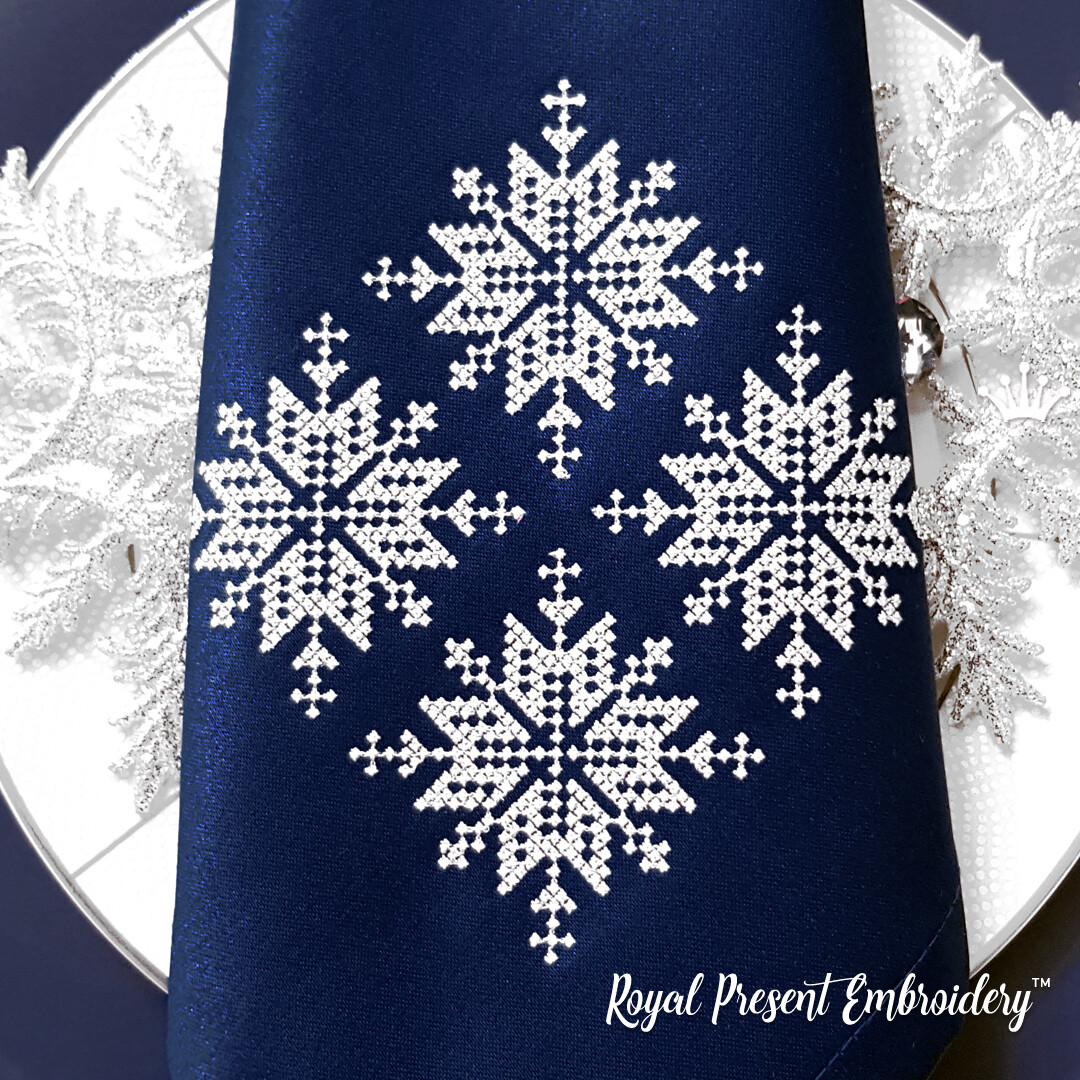 Скандинавские Снежинки Дизайн машинной вышивки крестом - 3 размера
