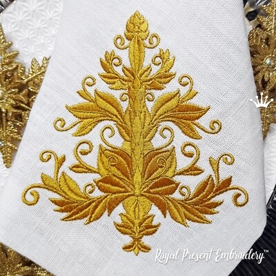 Дизайн машинной вышивки Золотая ель - 2 размера