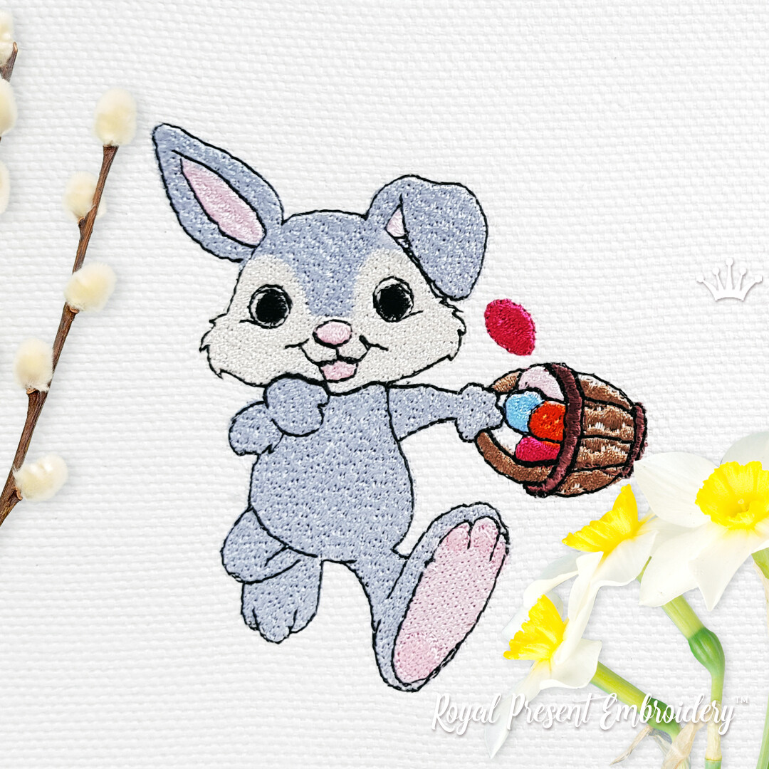 Дизайн машинной вышивки Пасхальный кролик с корзинкой