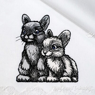 Два Кролика Дизайн машинной вышивки - 5 размеров